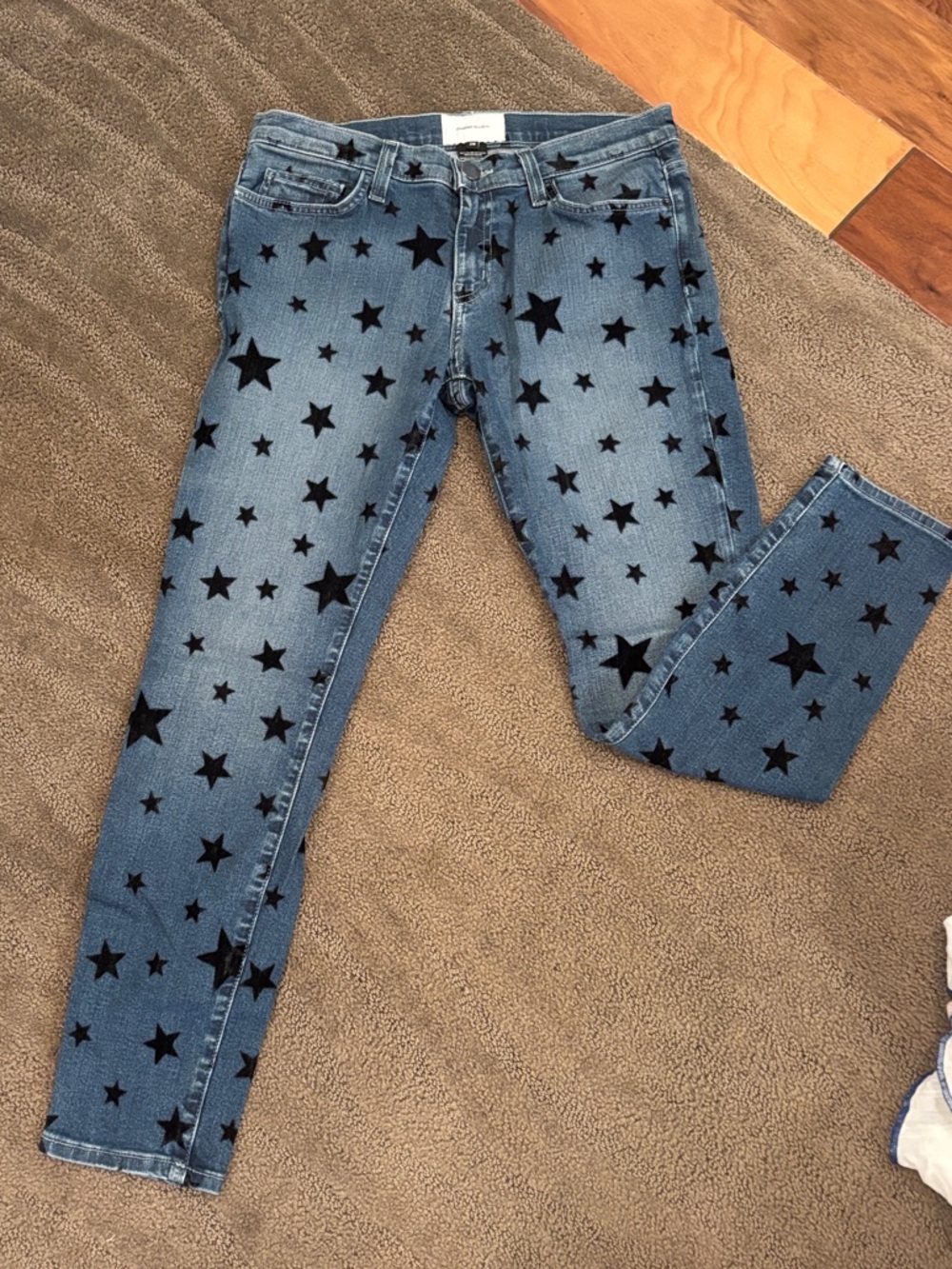 Current/Elliott Blue Denim Skinny Jeans with Black Star Print
